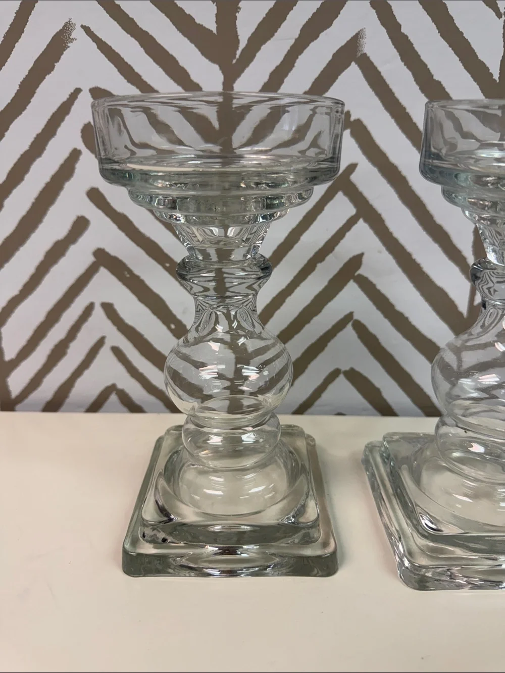 Set of 2 Clear Glass Candle Holders